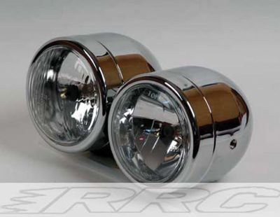 Double headlights, mounted sidewise, chrome