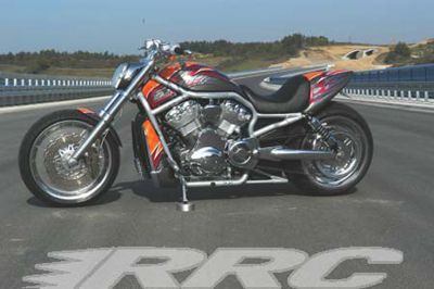 Front rim original broadened and modified to 4 x 18 to mount a 130/60 ZR 18 front wheel tire for all Harley-Davidson VRSC-A, -B and D V-Rod models